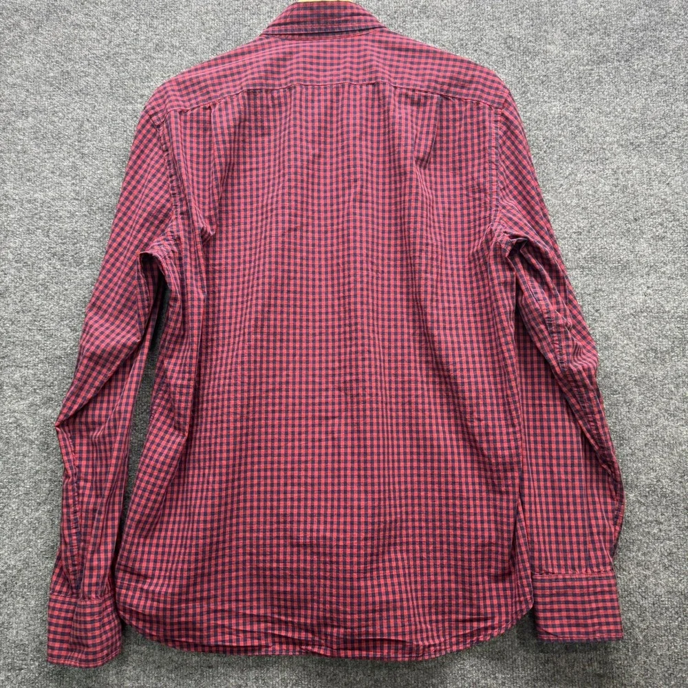 J.Crew Button-Down Shirt Mens Size L Red Navy Gingham Slim Fit Long‎ Sleeve Flex